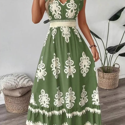 Robe Midi Col V Manches Cap Imprimé Baroque Smockée | Style Bohème Femme | Lumière Bohème
