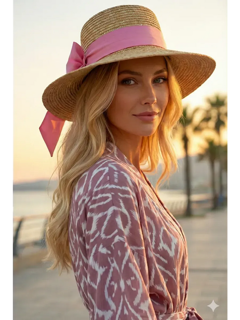 Kimono long ikat oriental franges crochet ceinture rose poudré coton bohème femme Lumière Bohème