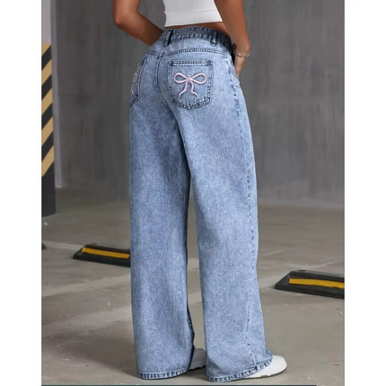 Jean Large Delave Brode Noeud Poche Arriere | Style Bohème Femme | Lumière Bohème