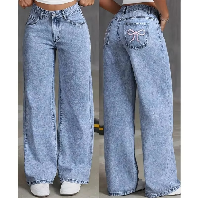 Jean Large Delave Brode Noeud Poche Arriere | Style Bohème Femme | Lumière Bohème