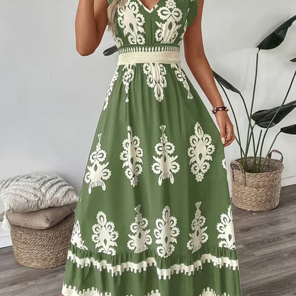 Robe Midi Col V Manches Cap Imprimé Baroque Smockée | Style Bohème Femme | Lumière Bohème