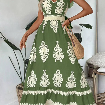 Robe Midi Col V Manches Cap Imprimé Baroque Smockée | Style Bohème Femme | Lumière Bohème