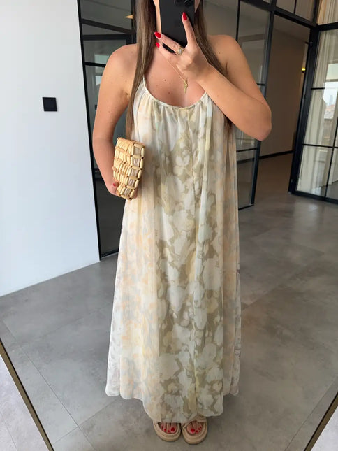 Robe maxi fluide floral délavé crème bohème femme plage été mariage Lumière Bohème